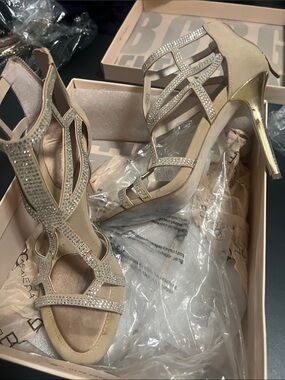 BCBG-Women's Rhinestone Strappy High Heel Sandals - Nude